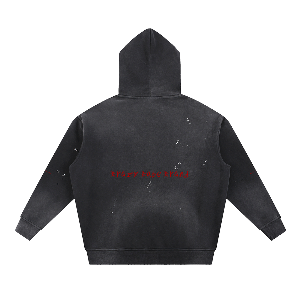 Vintage Washed Frayed Fleece Hoodie