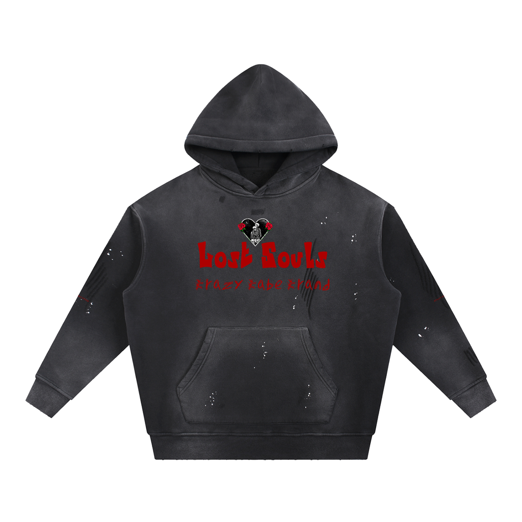 Vintage Washed Frayed Fleece Hoodie