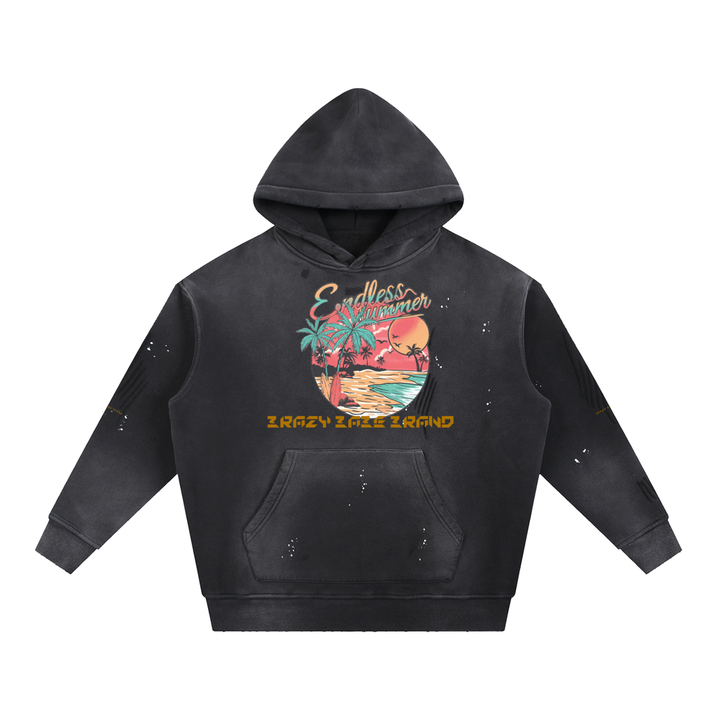 Vintage Washed Frayed Fleece Hoodie
