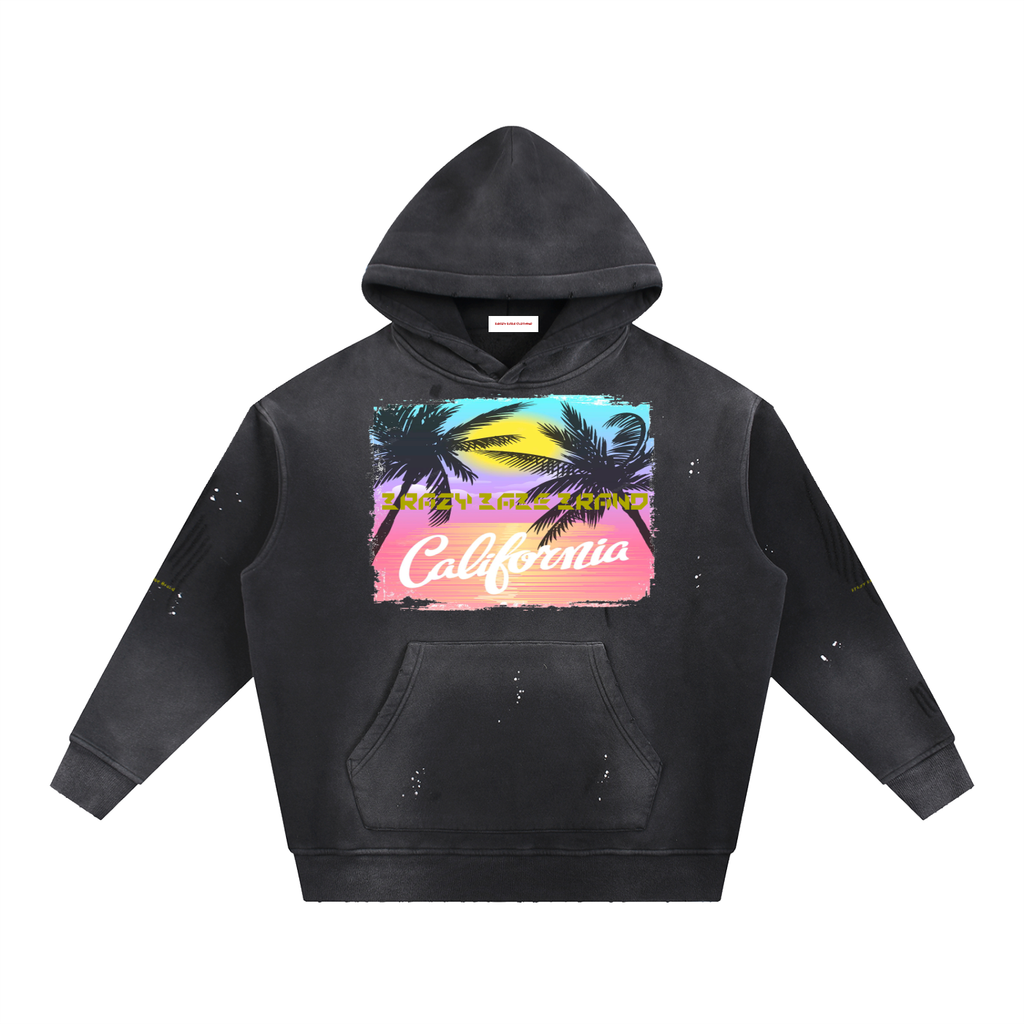 Vintage Washed Frayed Fleece Hoodie